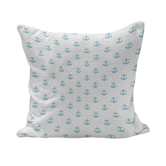 Anchor Fluffy Throw Pillow Cushion Cover, Blue Small Vivids Pattern Cartoon Style Transportation Vessel Oceanic Life, Rectangle Accent Pillow Case, 26" x 16", Sky Blue White, by Ambesonne
