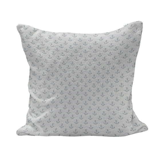 Anchor Fluffy Throw Pillow Cushion Cover, Simple with Ocean Inspired Wave Pattern Oceanic Sea Life, Decorative Square Accent Pillow Case, 26" x 26", Grey Pale Grey White, by Ambesonne