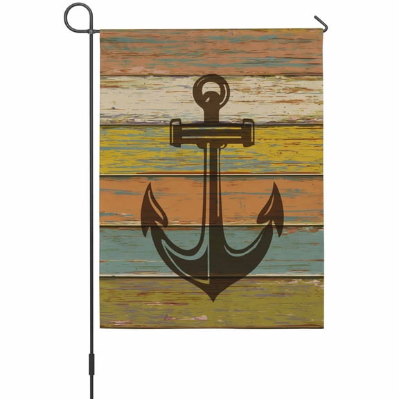 Anchor Garden Flag 12 x 18 Inches, Vintage Yellow Orange Wood Board Nautical Weather Proof Outdoor Patio Flags Double Sided Small Garden Decoration for Yard Outside Home