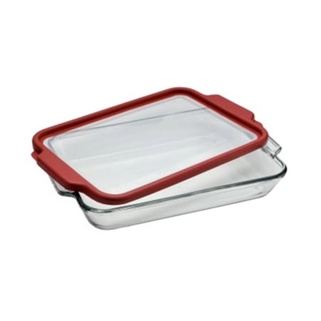 Anchor Glass Rectangular TrueFit Baking Dish with Lid 3 Quarts - Red