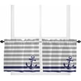 thumbnail image 1 of Anchor Gray Kitchen Curtain 24 Inch Length Small Short Cafe Tiers Curtains Drape, Modern Navy Blue White Striped Nautical Window Treatment Rod Pocket Drapery Panels Curtains, 27.5x24, 1 of 5