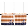 thumbnail image 1 of Anchor Gray Kitchen Curtain 36 Inch Length Small Short Cafe Tiers Curtains Drape, Modern Navy Blue White Striped Nautical Window Treatment Rod Pocket Drapery Panels Curtains, 27.5x36, 1 of 5