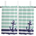 thumbnail image 1 of Anchor Gray Kitchen Curtain 39 Inch Length Small Short Cafe Tiers Curtains Drape, Modern Navy Blue White Striped Nautical Window Treatment Rod Pocket Drapery Panels Curtains, 27.5x39, 1 of 5
