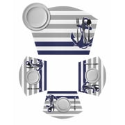 Anchor Gray Round Table Placemats Set of 2 Wedge Placemats, Modern Navy Blue White Striped Nautical Place Mats for Dining Table Set Washable Mats Kitchen Decor for Indoor Outdoor Wipe Clean