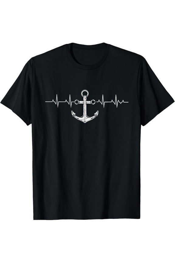 Anchor Heartbeat Sailboat Nautical Sailor Captain Sailing T-Shirt