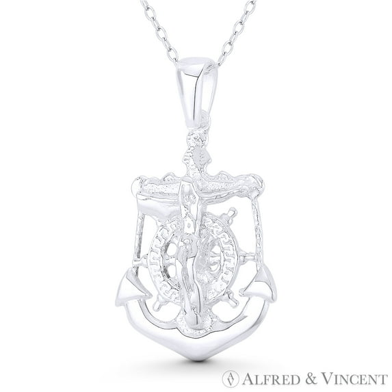 Anchor & Helm St. Clement's Mariner's Cross 37x22mm (1.5x0.9in) Pendant & Chain Necklace in .925 Sterling Silver