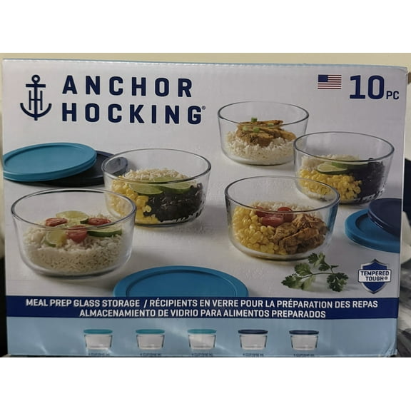 Anchor Hocking 10 pc Glass Storage Container - Tempered Tough Glass, Meal Prep Container with BPA-Free Lids, Oven Safe, Freezer Safe and Dishwasher Friendly