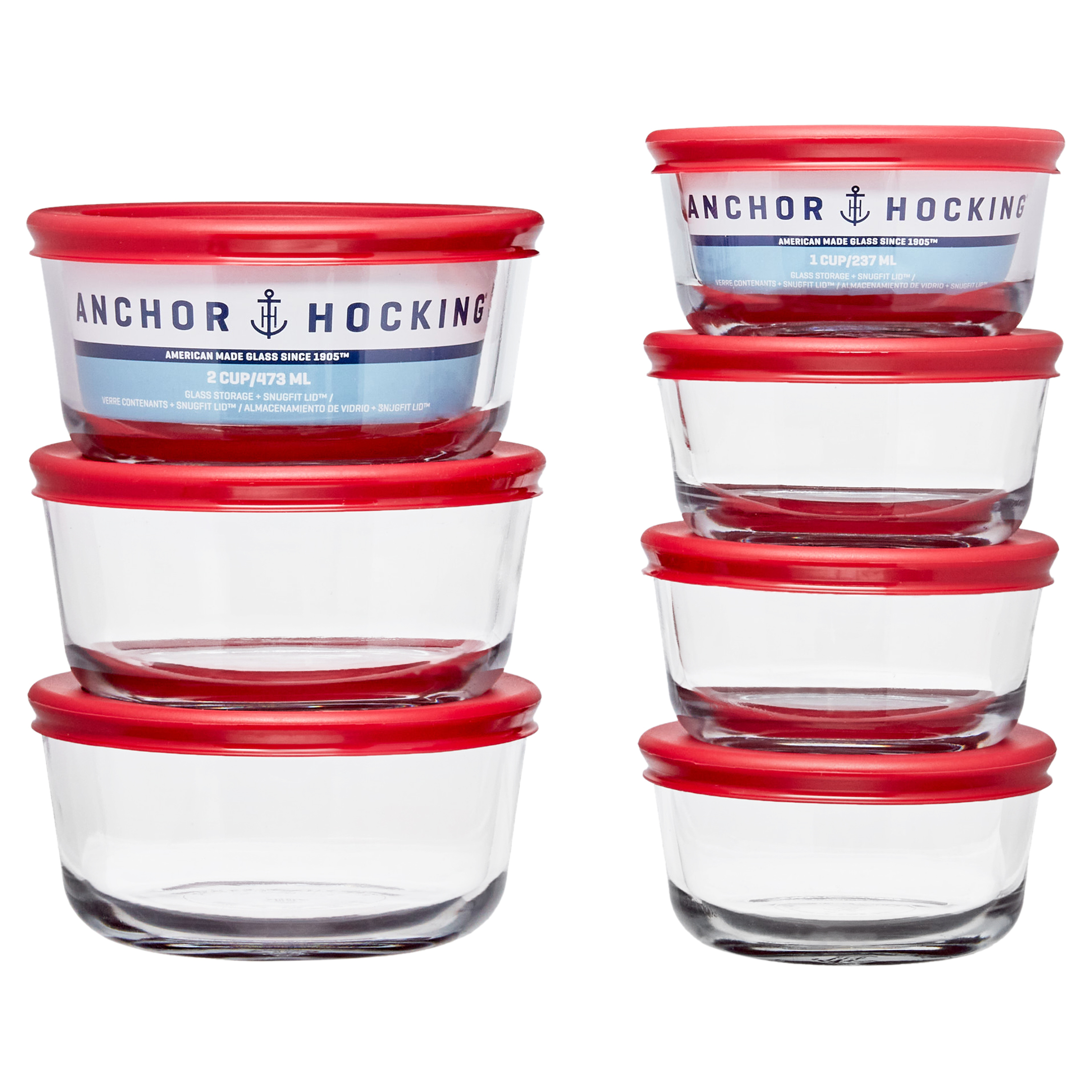 Anchor Hocking 14-Piece Clear Glass Round Food Storage Value Pack with Red Lids - image 1 of 11
