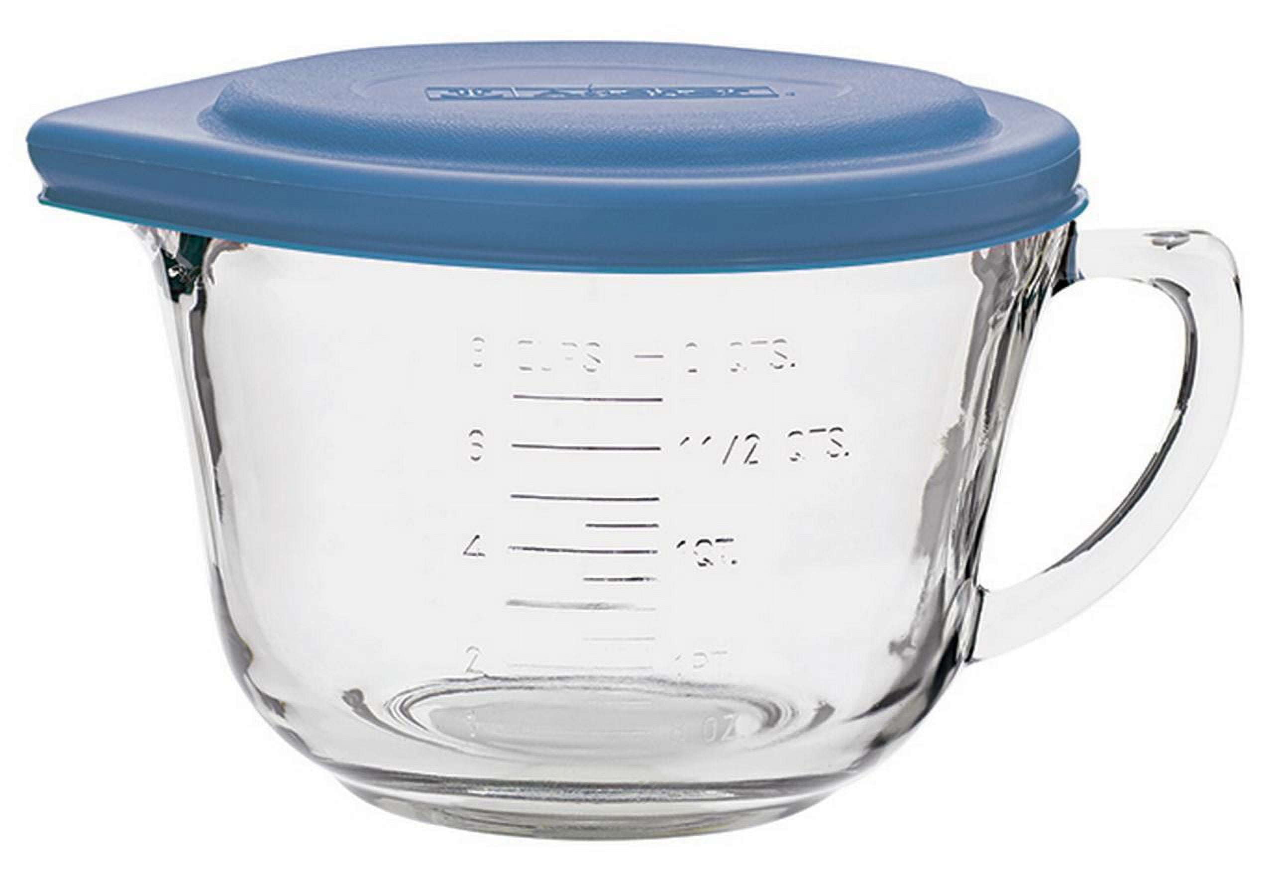 Anchor Hocking 2 Quart Glass Batter Bowl with Blue Lid
