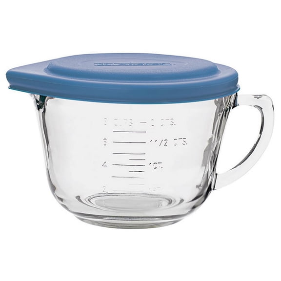 Anchor Hocking 2 Quart Glass Batter Bowl with Blue Lid