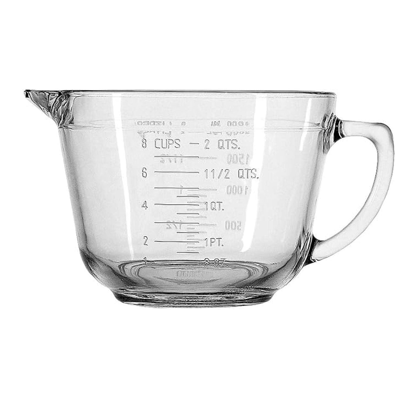 Anchor Hocking 2-Quart Glass Batter Bowl with Handle and Spout, Microwave and Oven Safe Mixing Bowl for Baking, Cooking, and Food Storage