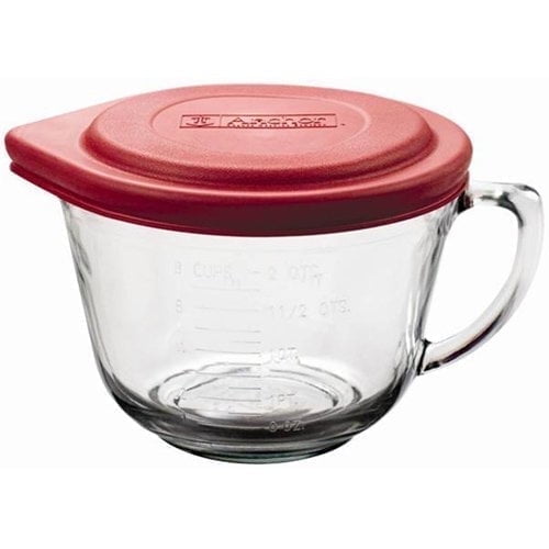 Anchor Hocking 2 Quart Glass Batter Bowl with Red Lid