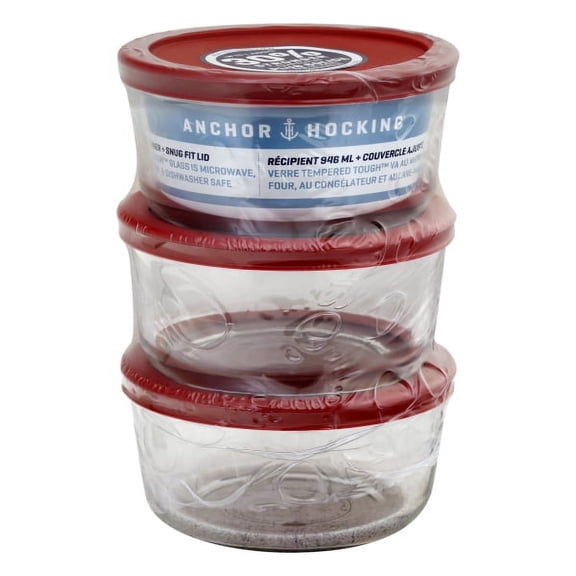 Anchor Hocking 4 Cup Food Storage Containers with Red Lids (3)