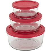 Anchor Hocking 6-Piece Glass Kitchen Food Storage Set with Red Lids