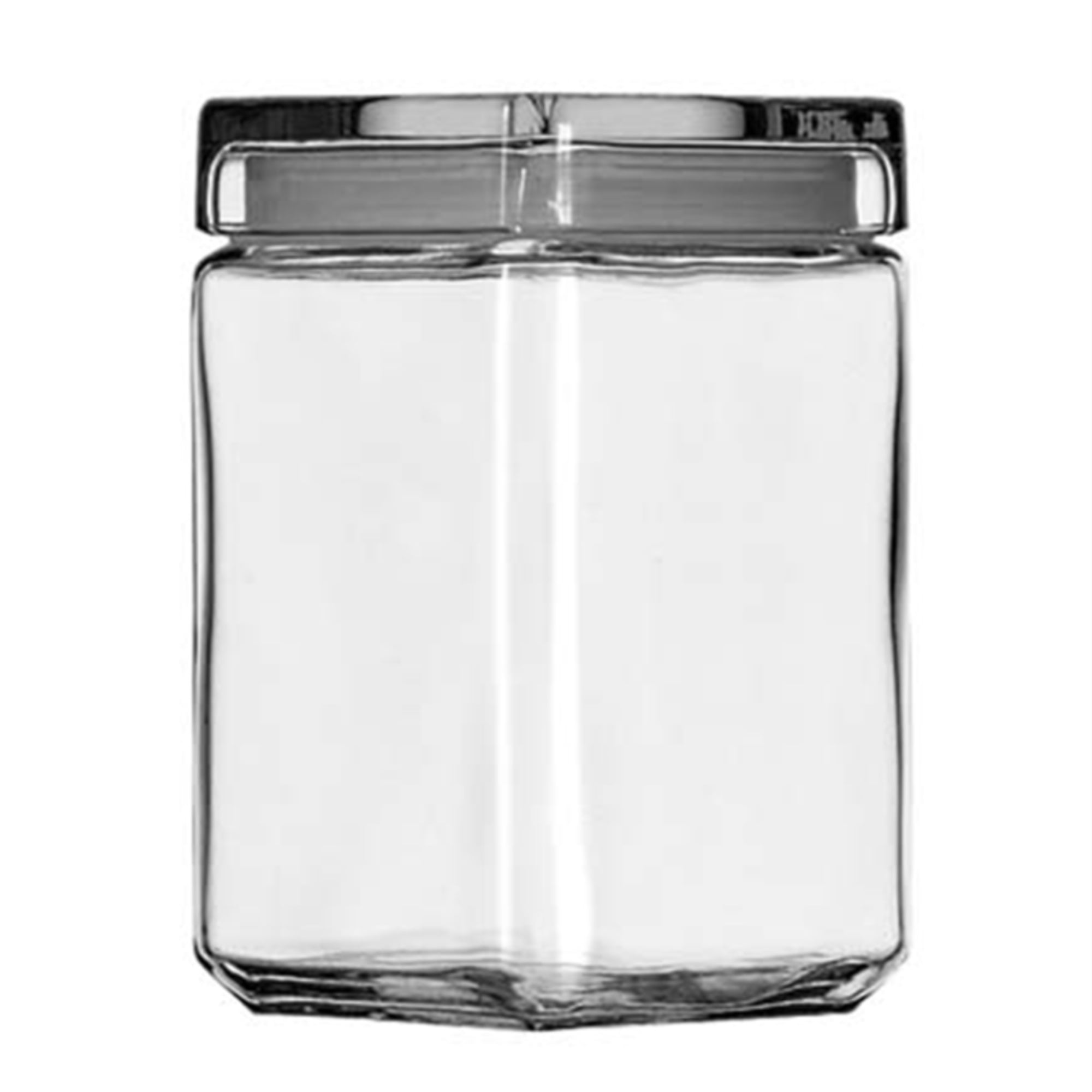 Anchor® Stackable Square Glass Jar w/Glass Lid, 1.5 qt, Clear, 4/Carton
