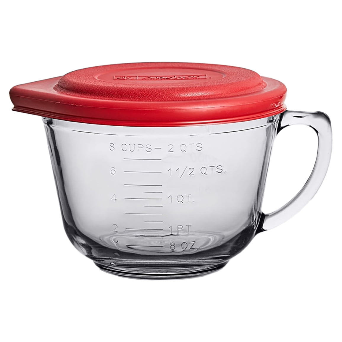 Anchor Hocking 91557Ahg17 2 Qt. (8 Cups) Glass Measuring Cup / Batter Bowl With Red Lid