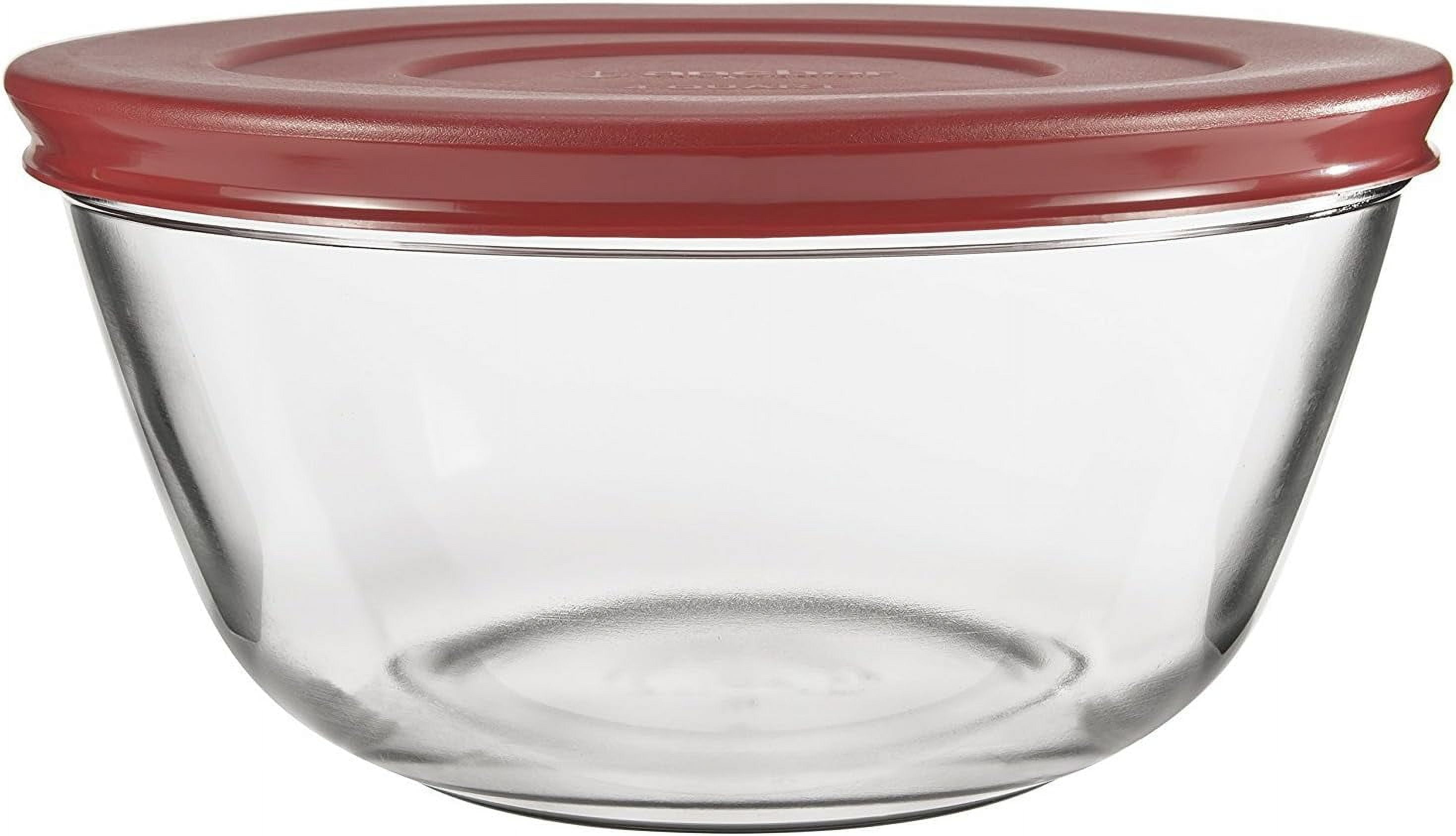 Anchor Hocking 91858 Glass Mixing Bowls with Lids, Cherry, 4 Quart