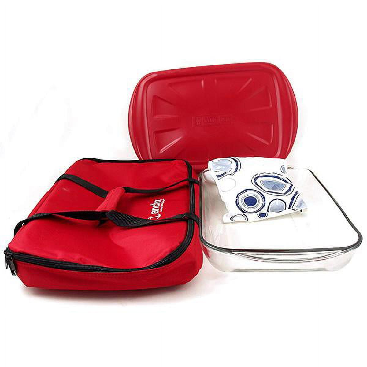 Red 3-Piece Glass Bake and Take Set with Tote