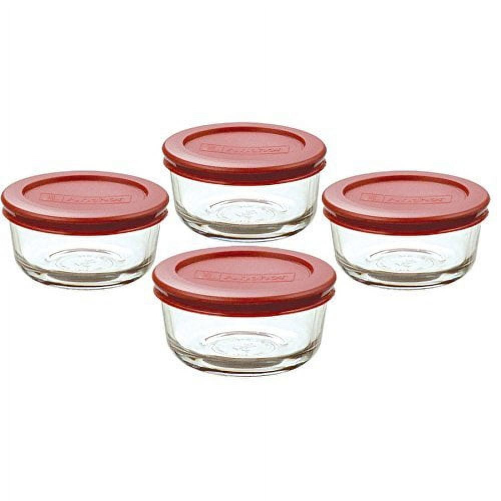 Anchor Hocking Classic Glass Food Storage Container with Lid, Red, 1 Cup