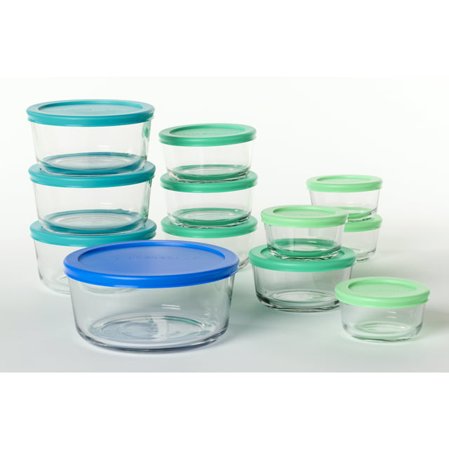 Anchor Hocking Clear Glass Food Storage Glass Set with SnugFit™ Multicolor Lids, 24 Piece Set