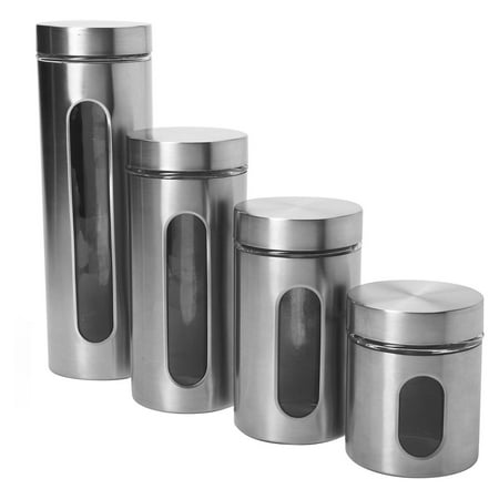Anchor Hocking - Palladian Cylinder Jars Set with Window (4-Pack) - Silver