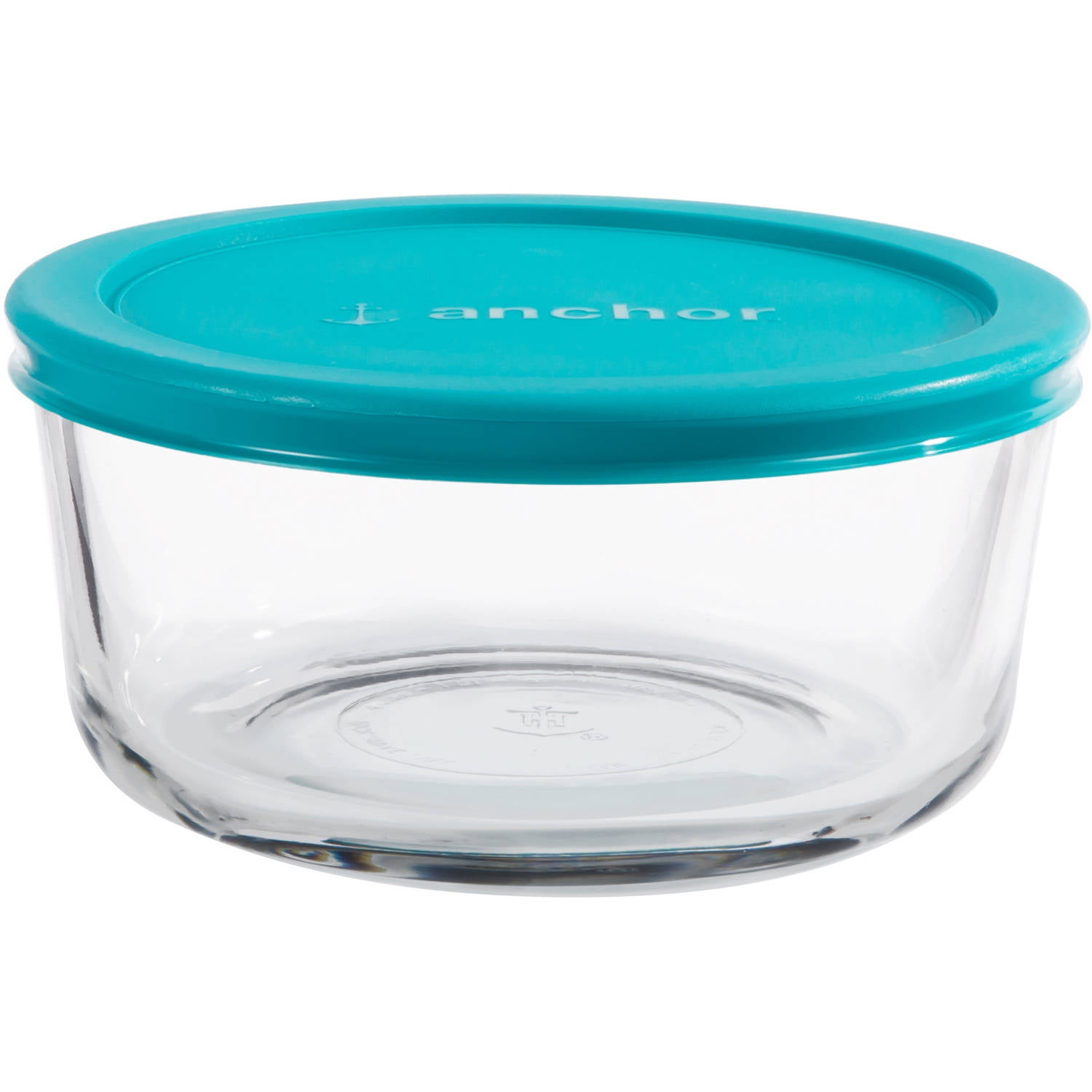 Anchor Hocking Glass 1 Quart Clear Round Storage Bowl with Teal Lid