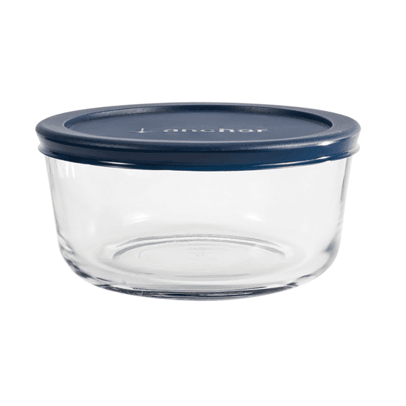 Anchor Hocking Glass Food Storage Container with Lid, 4 Cup Round