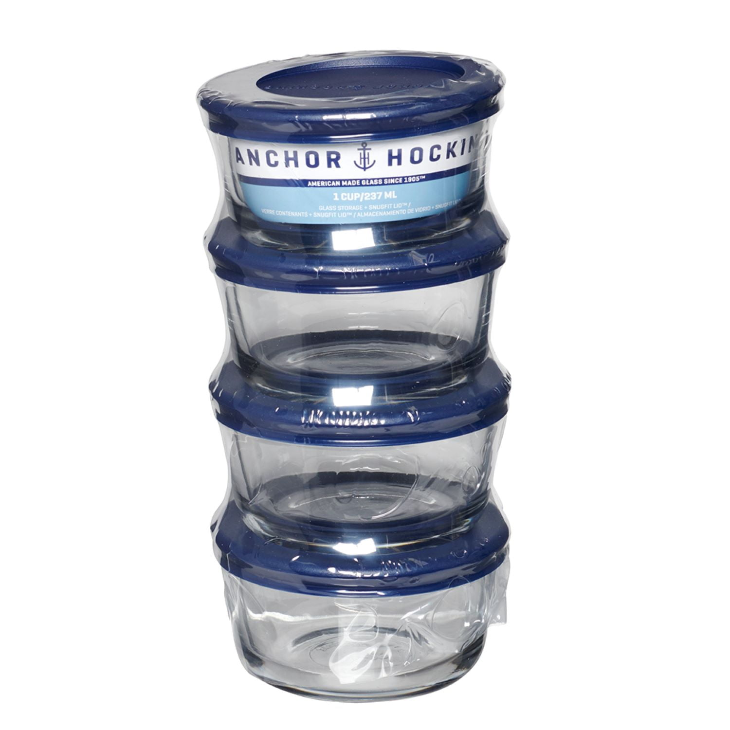 Anchor Hocking Glass Food Storage Containers with Lids, 1 Cup, Set of 4