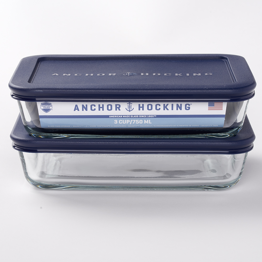 Anchor Hocking Glass Food Storage Containers with Lids, 3 Cup Rectangular, Set of 2 - image 1 of 8