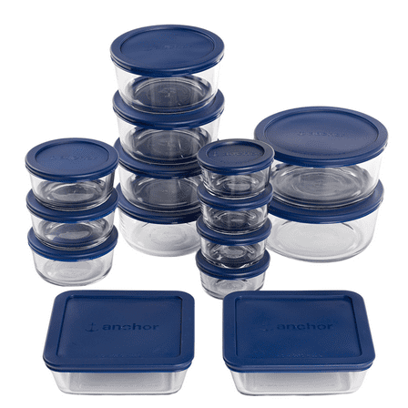 Anchor Hocking Glass Food Storage Containers with SnugFit Lids, 30 Piece Set