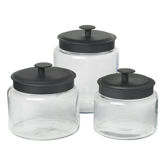 Anchor Hocking Glass Jars with Black Metal Lids, 3 Piece Set