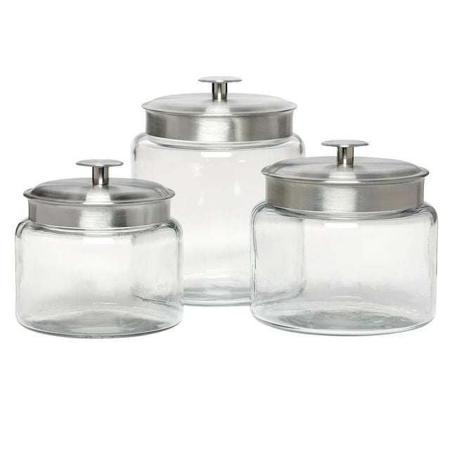 Anchor Hocking Glass Jars with Stainless Steel Lids, 3 Piece Set