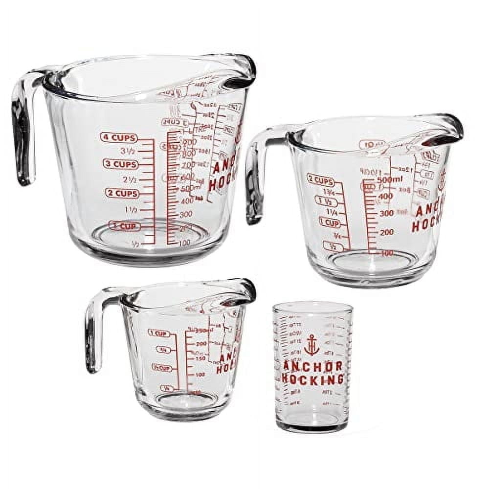 Anchor Hocking Glass Measuring Cups, 4 Piece Set (5 Ounce, 1 Cup, 2 Cup, 4 Cup liquid measuring cups) Set of 4 Clear - Walmart.com