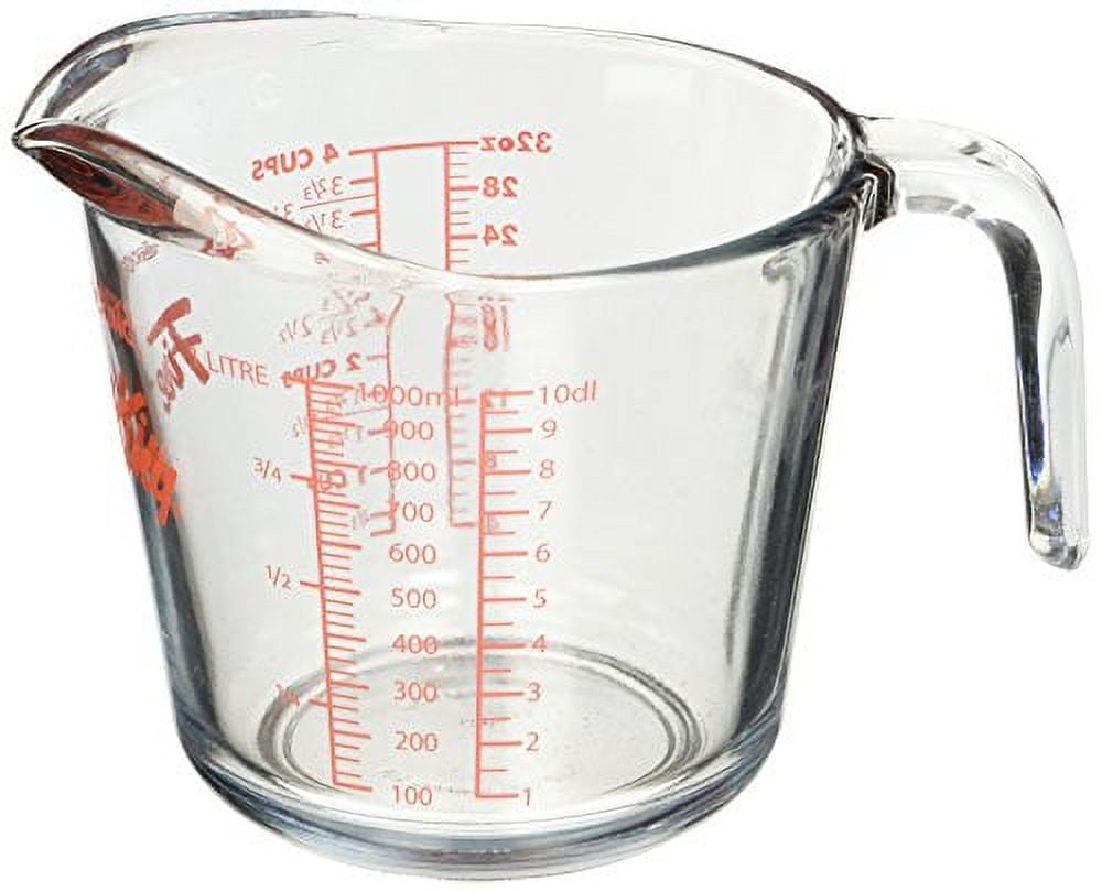 Buy it once Anchor hocking measuring cup or any glass measuring cup with  raised measurements that last a lifetime vs painted on left that eventually  wash off in the dishwasher. : r/BuyItForLife