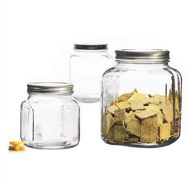 Anchor Hocking Pack of 3 Clear 1 Gallon Glass Cracker Jar Canister Set with Metal Lids