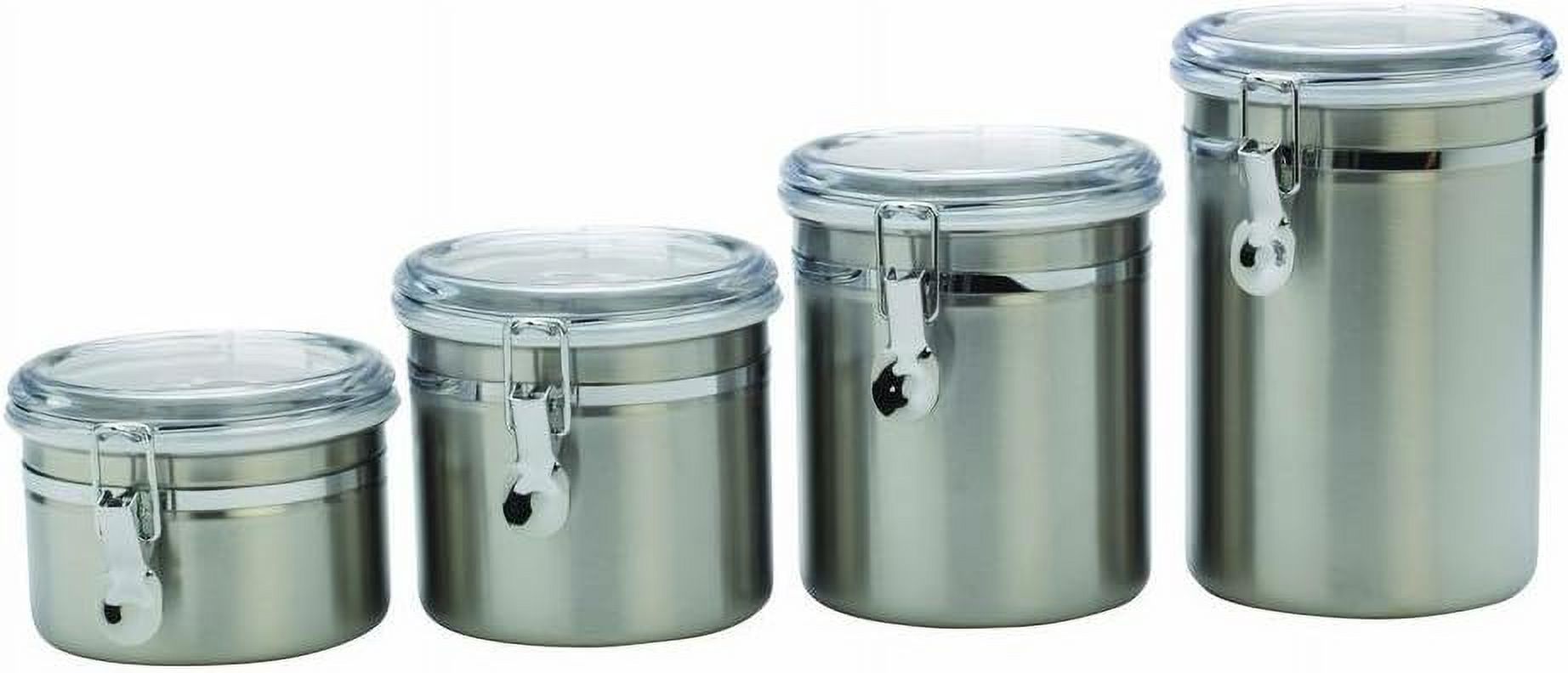 Anchor Hocking Round Stainless Steel Canister Set with Clear Acrylic Lid and Locking Clamp, 4-Piece Set - Piece Stainless Steel Canister Set - image 1 of 7