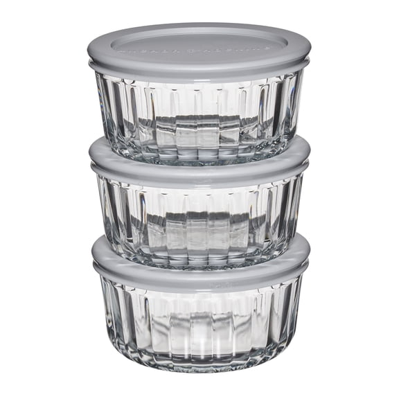 Anchor Hocking Sculpted Glass Food Storage Container with Lids, 2 Cup Round, Set of 3