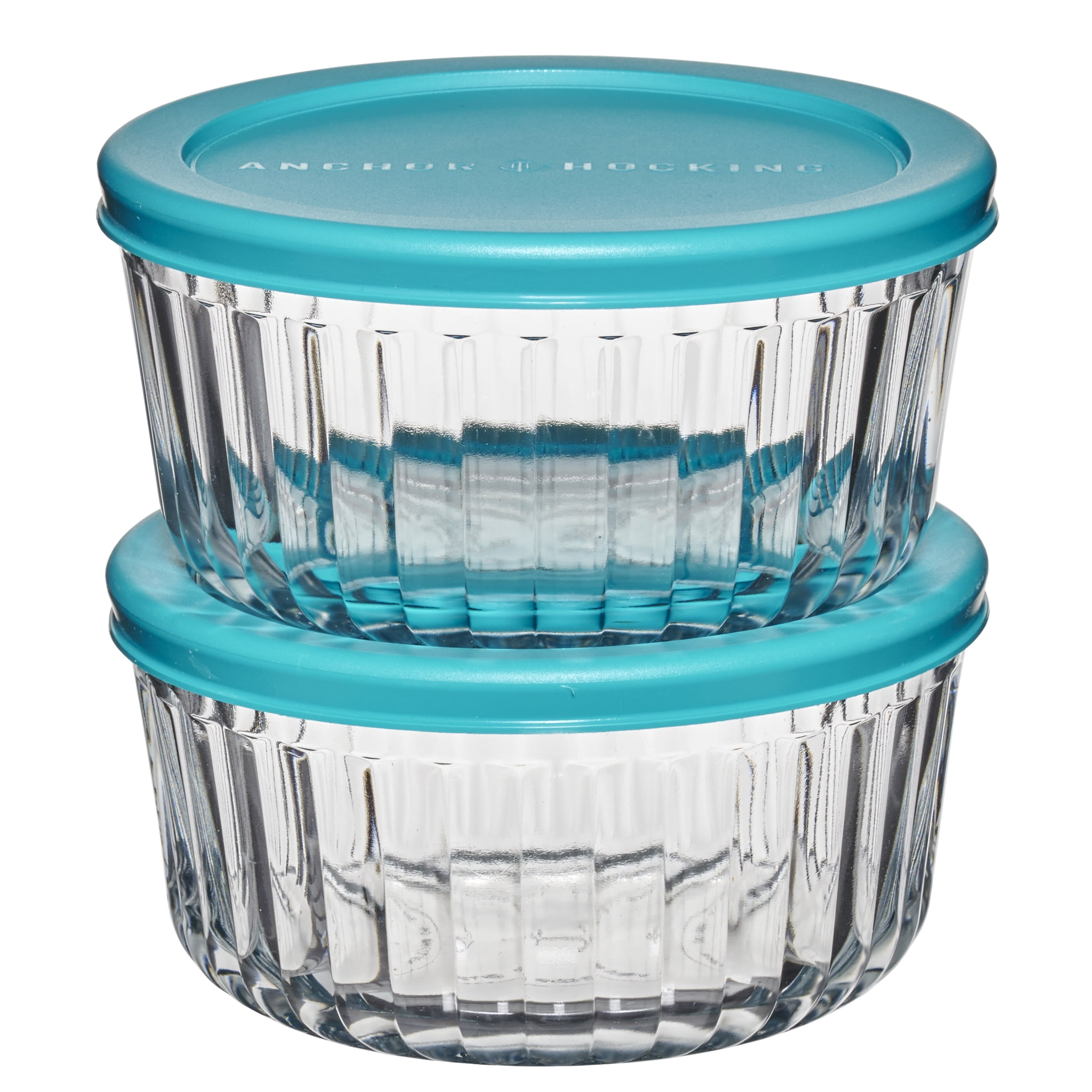 Anchor Hocking Sculpted Glass Food Storage Container with Lids, 4