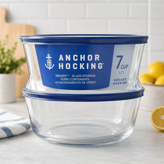 Anchor Hocking SnugFit Blue Tempered Glass Food Storage Container