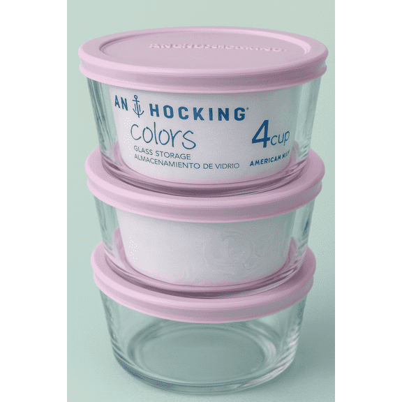 Anchor Hocking SnugFit Pink Lids Tempered Glass BPA-Free Storage Set, 3 Count