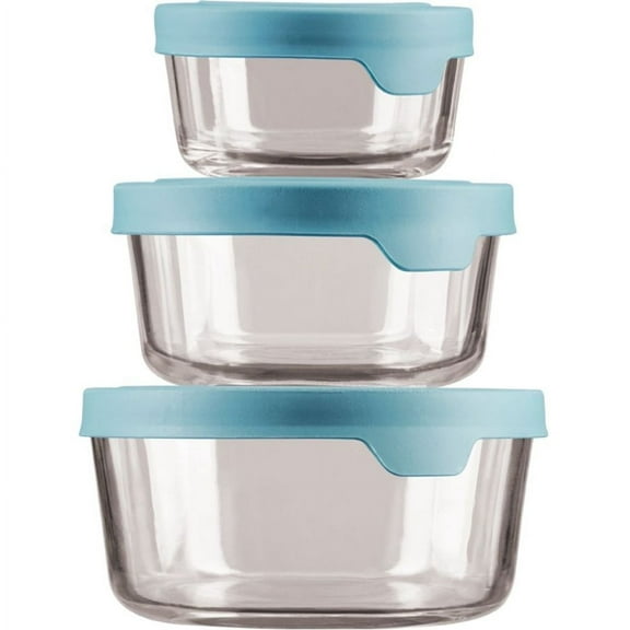 Anchor Hocking TrueSeal 6 Piece Round Glass Food Storage Set with Mineral Blue Lids, Mineral Blue