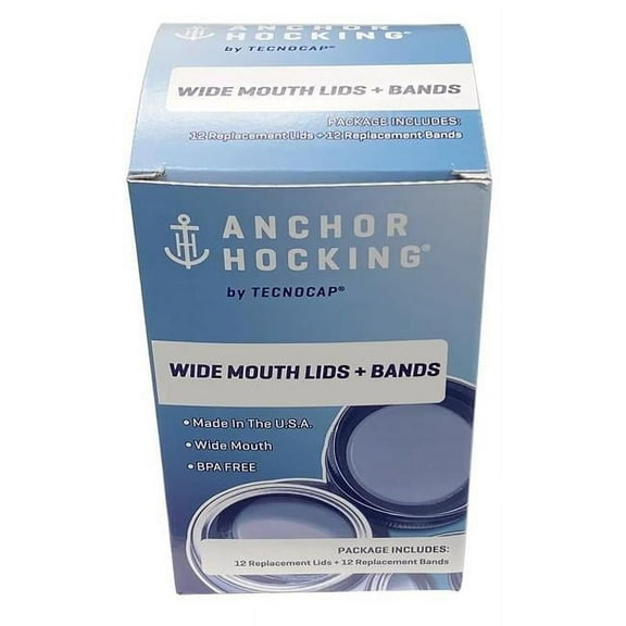 Anchor Hocking Wide Mouth Canning Lids & Bands, Gold - Pack of 12 - Pack of 12