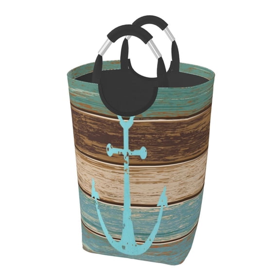 Anchor House Foldable Laundry Basket Bag, Wooden Collapsible Hamper Storage Bin for College Dorm Bedroon Bathroom Travel