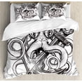 thumbnail image 1 of Anchor King Size Duvet Cover Set, Monochrome Octopus Tattoo Art Style Naval Sketch Mythical Kraken Beast Design, Decorative 3 Piece Bedding Set with 2 Pillow Shams, Brown and White, by Ambesonne, 1 of 3