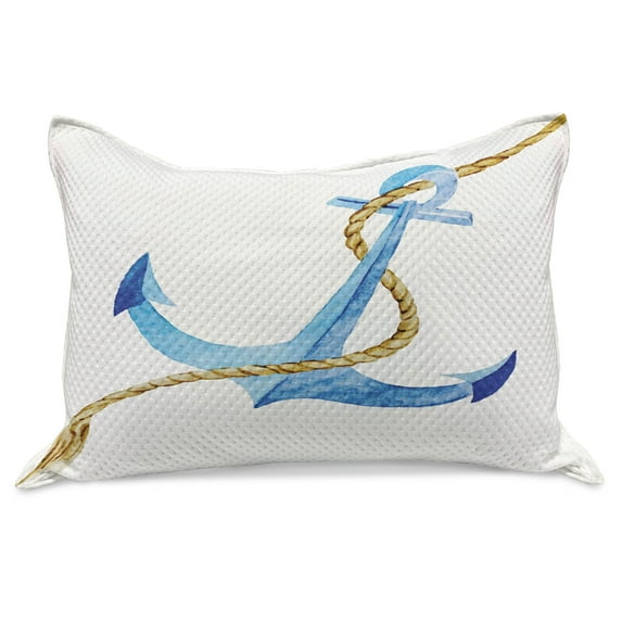Anchor Knitted Quilt Pillowcover, Watercolor Beach Things Coastal Design Ocean Adventure Journey, Standard King Size Pillow Cover for Bedroom, 36" x 20", Pale Blue Pale Coffee, by Ambesonne