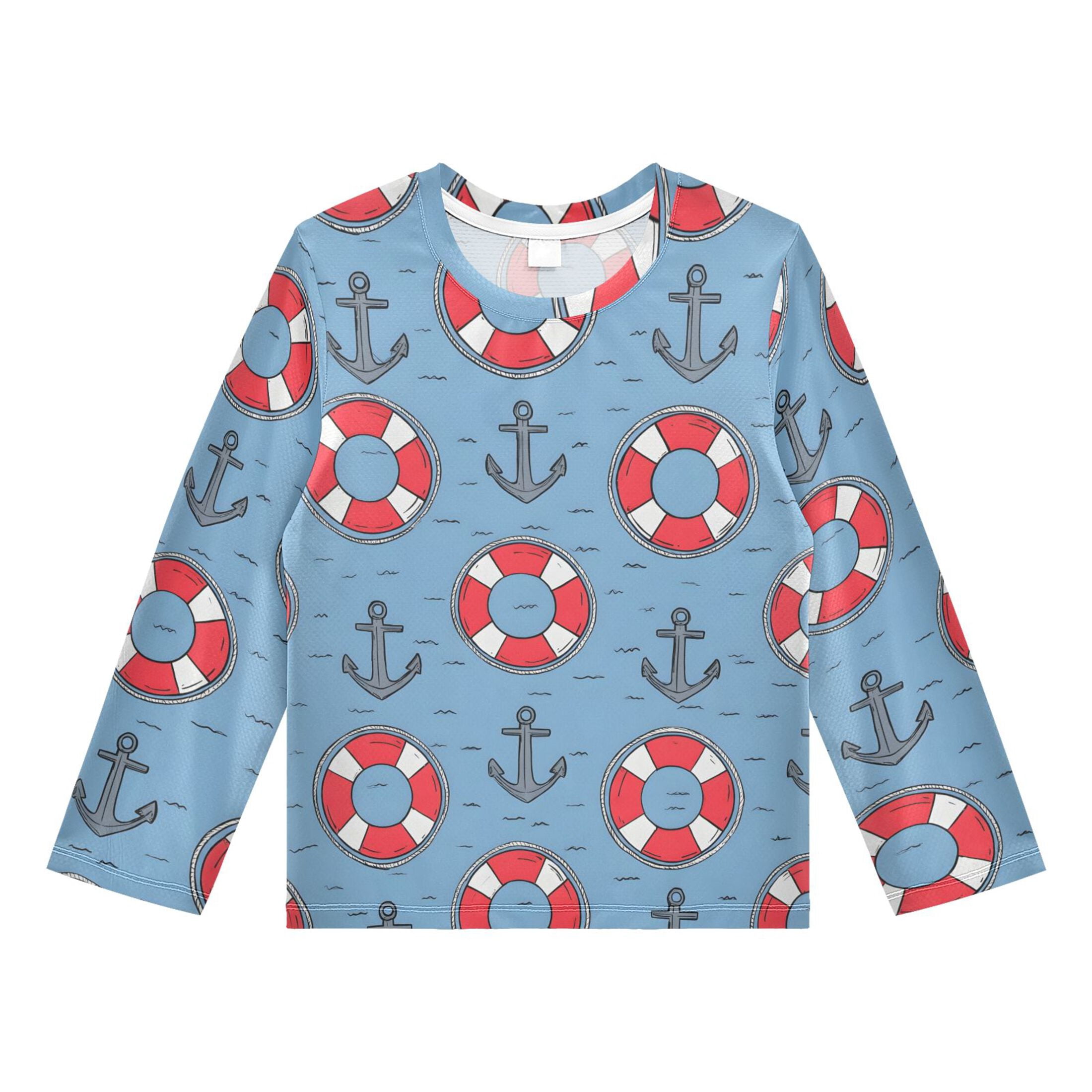 Anchor Life Buoy Pattern Boys' Rash Guard Shirts UPF 50 Plus Sun ...