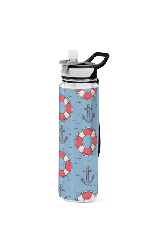 Anchor Life Buoy Pattern Sport Water Bottle Tritan with Straw 1000ml Portable for Outdoor Daily Use