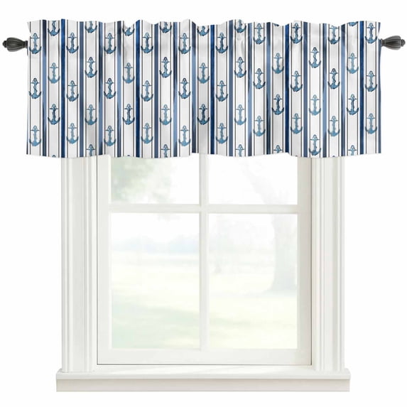 Anchor Line Window Valance Curtain Blue Rod Pocket Short Curtain for Living Room, Bedroom & Kitchen Window Decor 42x18in