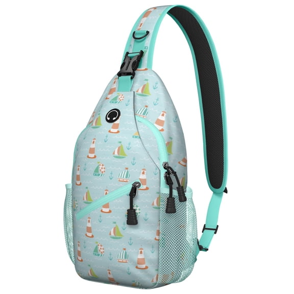Anchor and Mermaid Nautical Style Sling Backpack with Lightweight Durable Material Multi-Functional Crossbody Bag Perfect for Beach Hiking and Commuting