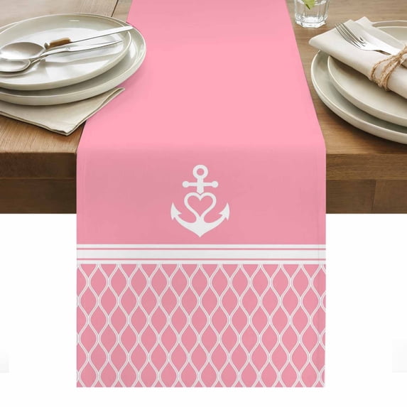 Anchor Morocco Table Runner - 60 Inch Long, Kitchen Dining Table Runner Dresser Scarves, Modern Nautical Pink Boho Stripes Farmhouse Decor for Coffee Tables Wedding Party Banquet